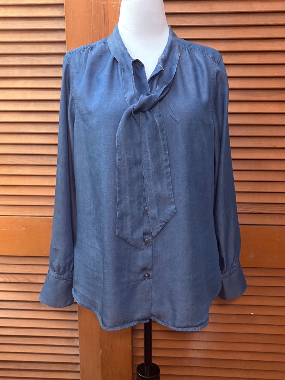 Ann Taylor Denim-Look Tie Neck Blouse - XLP